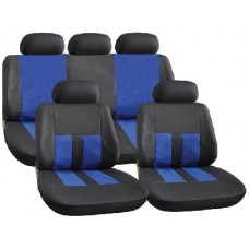 Black and Blue Leather Look Seat Cover Set 